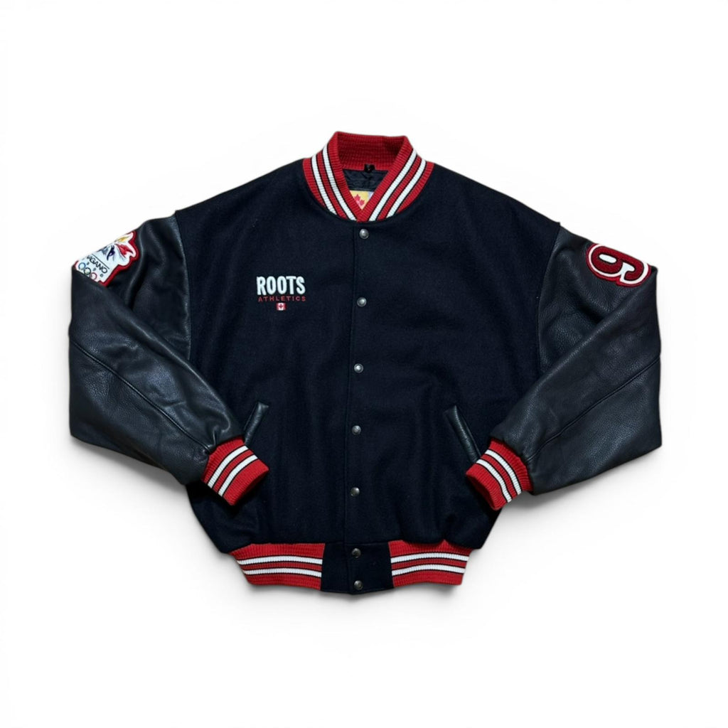 Roots Athletics bomber in pelle vintage made in canada olimpiadi nagano 1998