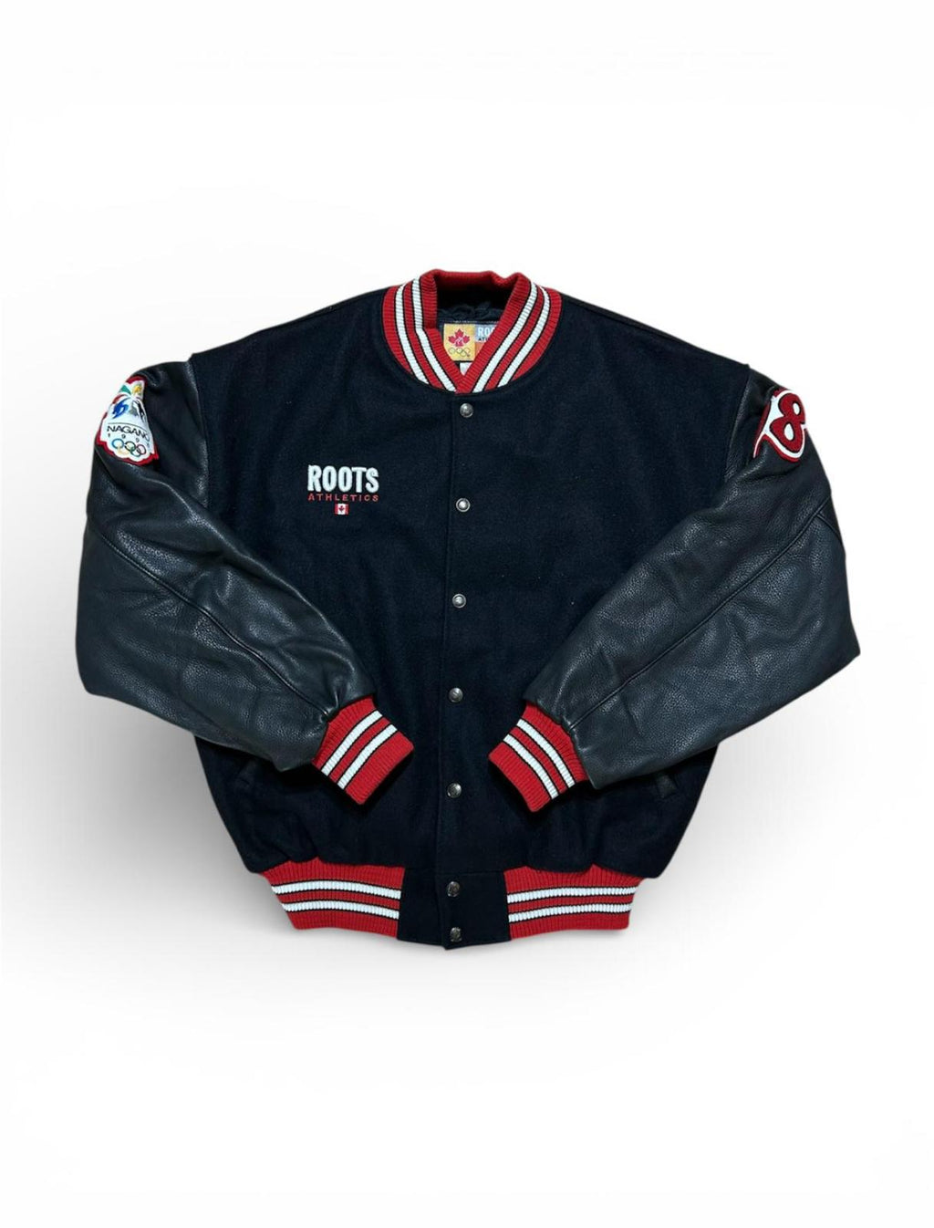 Roots Athletics bomber in pelle vintage made in canada olimpiadi nagano 1998