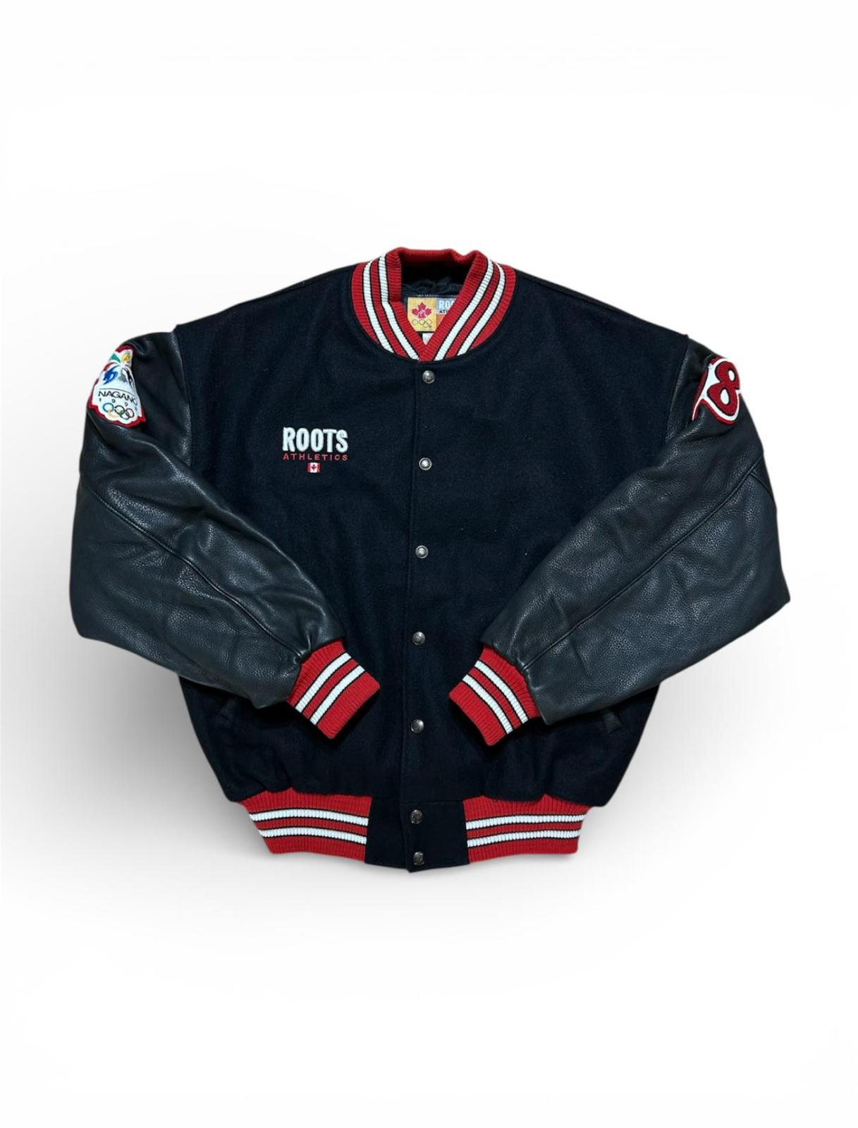 Roots Athletics bomber in pelle vintage made in canada olimpiadi nagano 1998