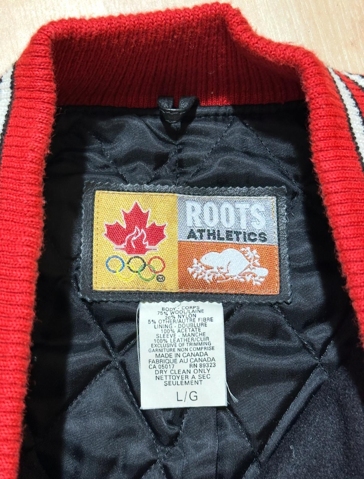Roots Athletics bomber in pelle vintage made in canada olimpiadi nagano 1998